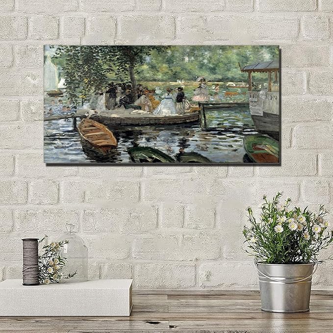Home Office Decoration Impressionism La Grenouillere By Pierre Auguste Renoir Landscape for Living Room Dining Room Room Wall Decor Framed Large Size 20x40inch