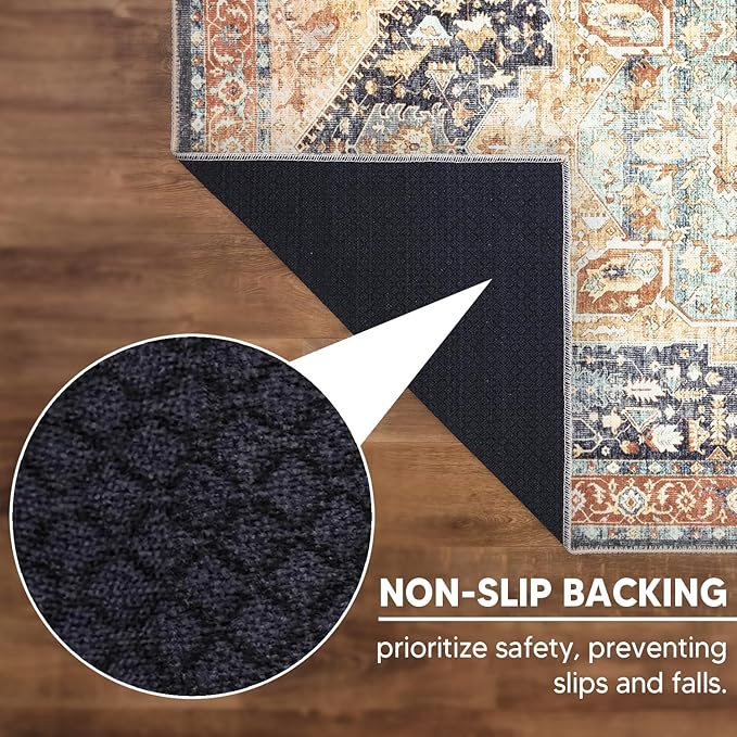 Keen Home Design 4x6 Rug - Machine Washable Area Rug with Non-Slip Backing, Ideal for Living Room, Dining Room, Bedroom - Vintage, Easy Clean, Durable, Low Pile Rug - (4' x 6')