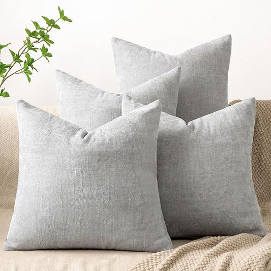 Set of 4 Soft Textured Decorative Throw Pillow Covers 20x20 Inch Cozy Farmhouse Cushion Cover Square Accent Pillow Cases for Bed Couch Sofa Living Room, Light Grey