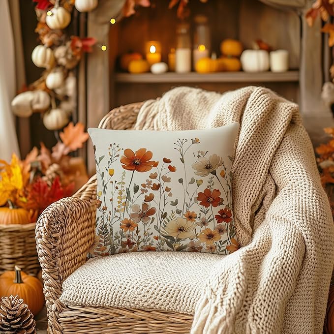 AACORS Fall Pillow Cover 18x18 Inch Floral Decoration Pillow Case Autumn Seasonal Decor for Home Sofa Couch AA730-18
