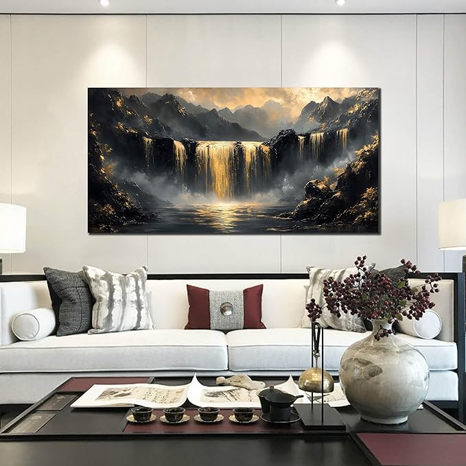 Waterfall Wall Art for Living Room Large Size - Mountain Canvas Wall Art for Office - Modern Art Wall Decor for Bedroom Size 29" x 59"