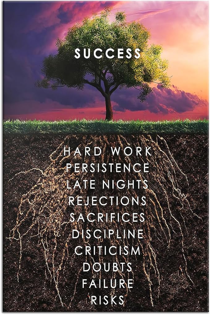 Success Tree Wall Art HD Printed Pictures Canvas Inspirational Motivation Entrepreneur Quotes Pictures Posters Home Decor Nordic Painting Frame for Living Room Ready to Hang [18''W x 12''H]