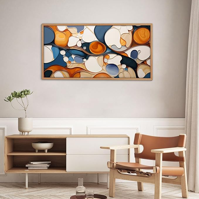 Modern Large Abstract Wall Art - Framed Decor for Living Room, Bedroom - Colorful Artwork, Aesthetic Room Decorations, Oil Painting