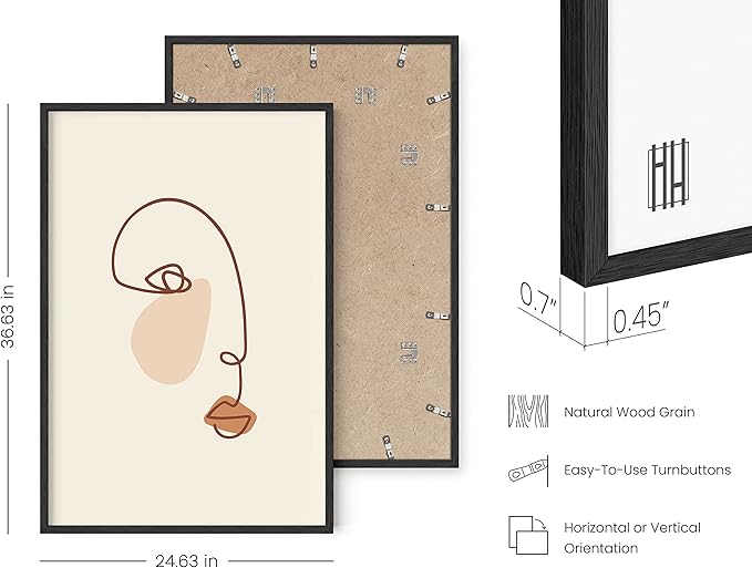 HAUS AND HUES Female Figure Wall Art Line Drawing - Single Line Drawing Wall Art, Minimalist Woman Art Print Line Art Wall Decor Silhouette Lipstick (Black Frame, 24x36)