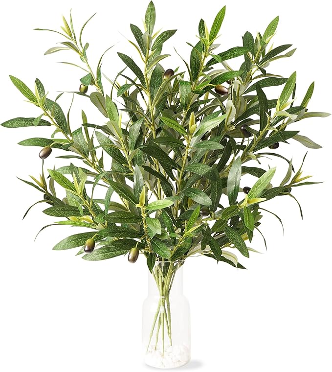 Fake Plants Olive Branch Artificial Plant Outdoor Decorations for Living Room Olive Tree Branches Greenery Stems 27.5in Can Be Used for Spring Home Decor Room Decor Office Decor(6PCS)