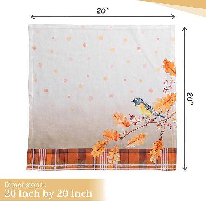 Maison d' Hermine Cloth Napkins Set of 4 100% Cotton Everyday Reusable Square Napkins Cloth Washable, Dinner, Party, Wedding, Restaurant (Oak Leaves, 20" x 20")