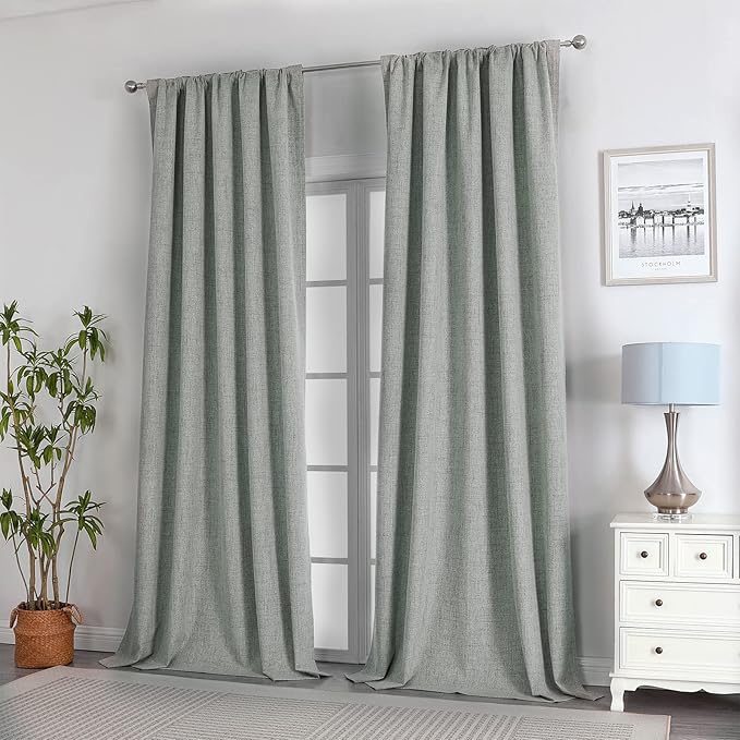 Joydeco Custom 100% Blackout Long Drapes for Bedroom Living Room Blackout Darkening Curtain Thermal Insulated Back tab Rod Pocket 1 Panel(Sage Green,Custom Size)