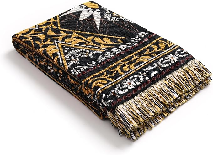 Boho Throw Blanket Reversible Cotton Bohemian Tapestry Hippie Room Decor Double Sided (The Block 50"x60")