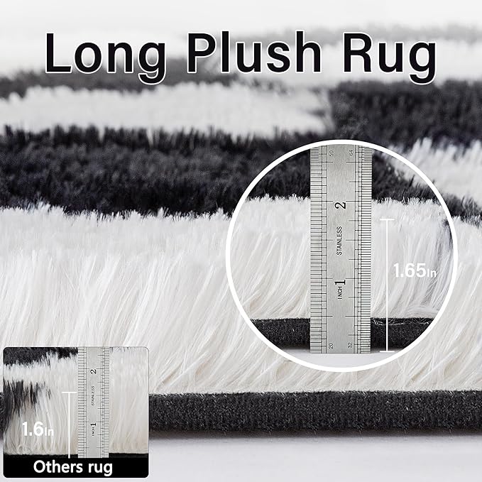 Checkered Rug 9x12 for Living Room, Black and White Modern Shag Super Soft Washable Fluffy Rugs Indoor Fuzzy Carpet for Bedroom Home Dorm Aesthetic Decor