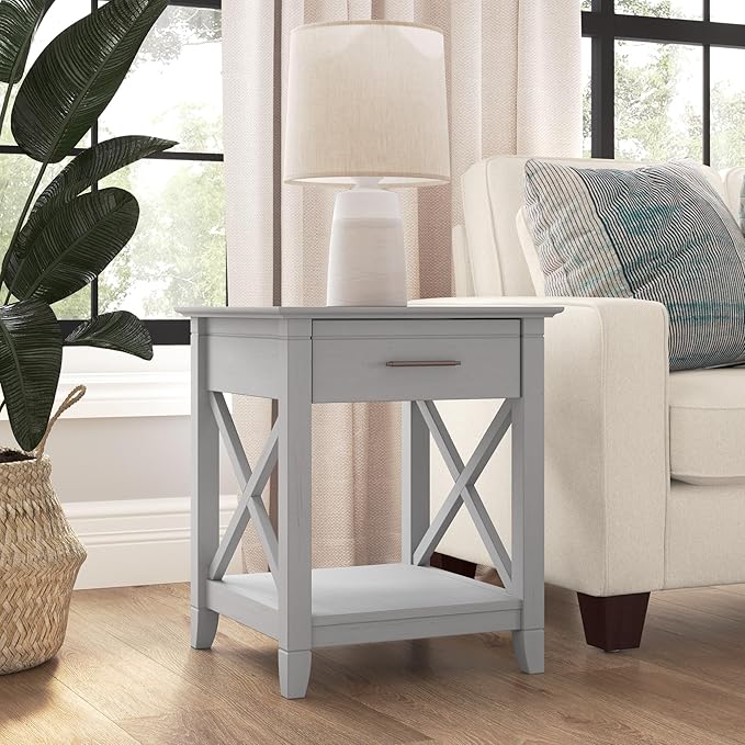 Bush Furniture Key West Small End Table with Storage | Modern Farmhouse Accent Shelf for Living Room in Cape Cod Gray