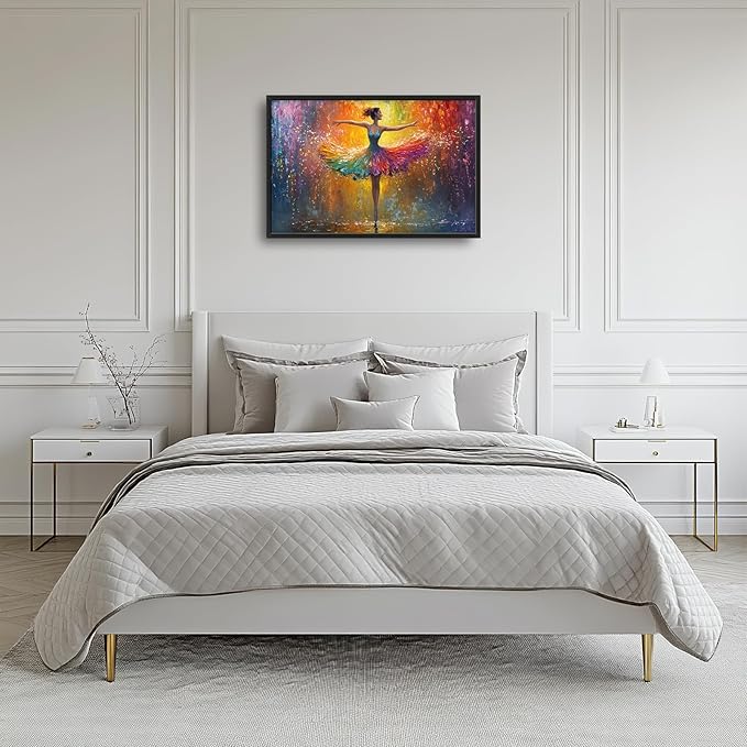 Olivine Large Wall Art, Ballerina Pictures Wall Decor, Colorful Ballet Canvas Prints, Dance Girl Painting, Framed Artwork for Bathroom Girl's Bedroom Living Room Office Home Decoration 36"x24"