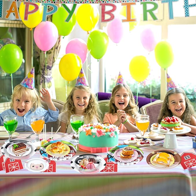 180Pcs Farm Animals Party Supplies Paper Plates and Napkins Serve 60 Disposable Tableware Set for Birthday Party Decorations Game Day Family School Holiday Sports Events