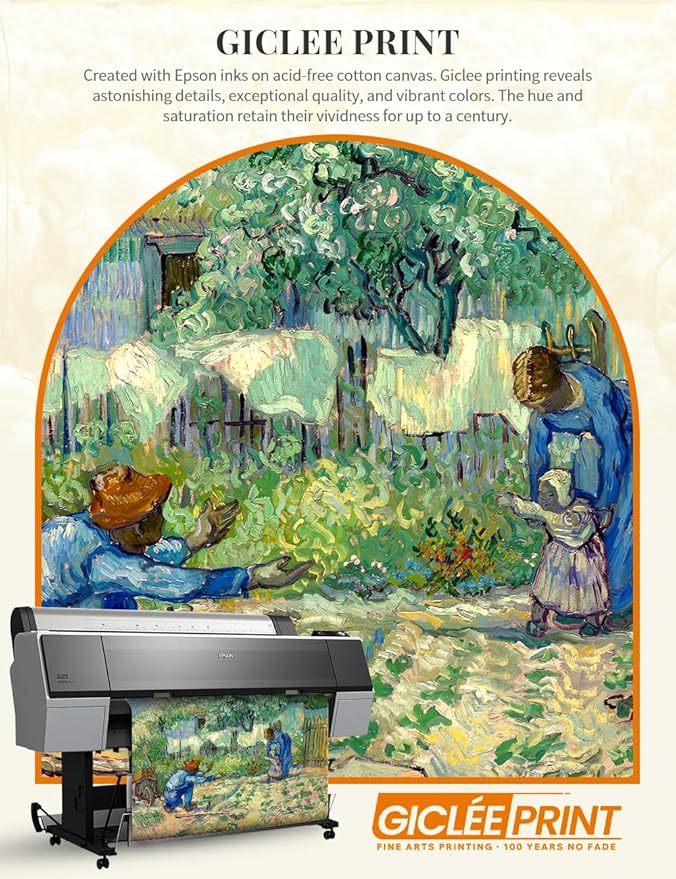 DECORARTS - Vincent van Gogh's First Steps (After Millet), Museum-Quality Giclee Canvas Print in Gold Solid Wood Frame, 34.75 x 28.75 in, Ready to Hang, Made in USA