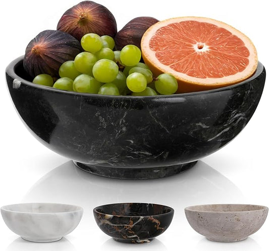 Gusto Nostro 8" Luxury Black Marble Decorative Bowl for Coffee Table - Elegant Modern Fruit Bowl for Kitchen Counter - Heavy Stone Entryway Catch all for Keys, Jewelry, Potpourri Holder Centerpiece