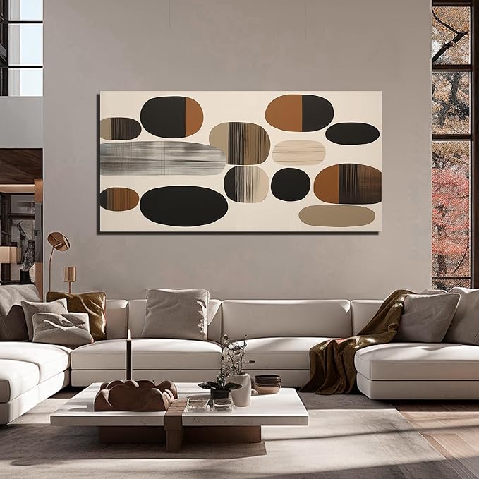 Prepeyssee Large Brown Abstract Wall Art for Living Room Geometry Black Boho Artwork for Bedroom Office Kitchen Modern Canvas Prints 29"x58"