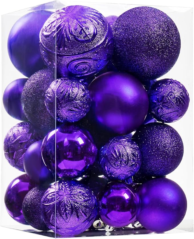 Wironlst Christmas Ball Ornaments - 30pcs Shatterproof Plastic Christmas Ornaments Hanging Ball Decorations for Xmas Tree, Holiday, Wedding, Party (Multi-Size, Purple)