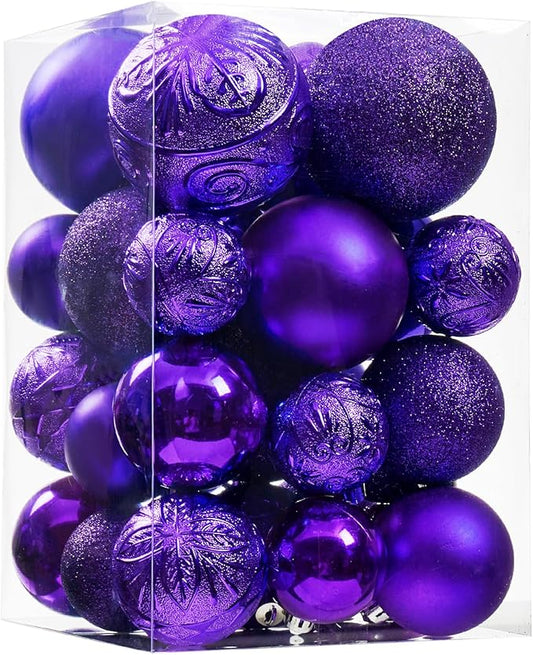 Wironlst Christmas Ball Ornaments - 30pcs Shatterproof Plastic Christmas Ornaments Hanging Ball Decorations for Xmas Tree, Holiday, Wedding, Party (Multi-Size, Purple)