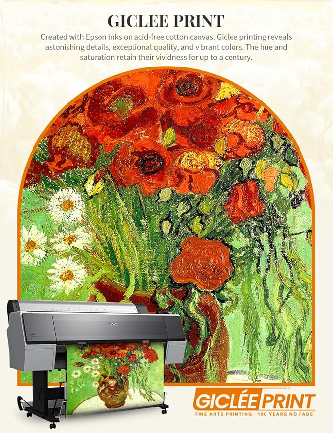 DECORARTS - Red Poppies and Daisies - Vincent Van Gogh Giclee Prints w/Antique Brown Frame for Wall Decor. Picture Size: 16x20, Total Size w/Frame: 19x23