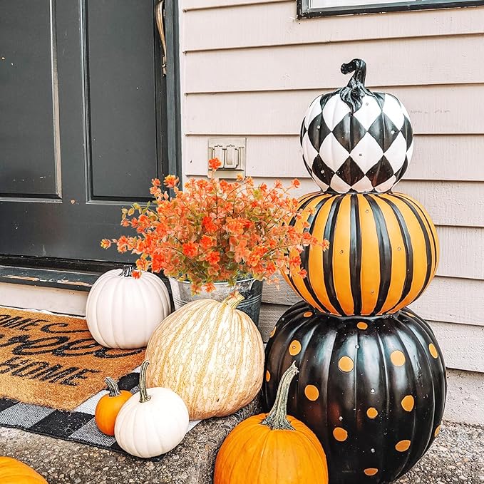 Uieke 24PCS Artificial Fall Flowers for Outdoors UV Resistant Faux Autumn Plants Bushes No Fade Plastic Plants for Outside Garden Porch Window Box Fall Décor Orange