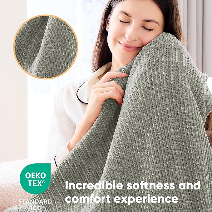 inhand Knitted Throw Blanket for Couch Bed,Chunky Chenille Woven Soft Blankets with Tassels,Cozy Boho Farmhouse Fall Winter Decor,Warm for Women,50"x60",Medium Thick-Light Grey