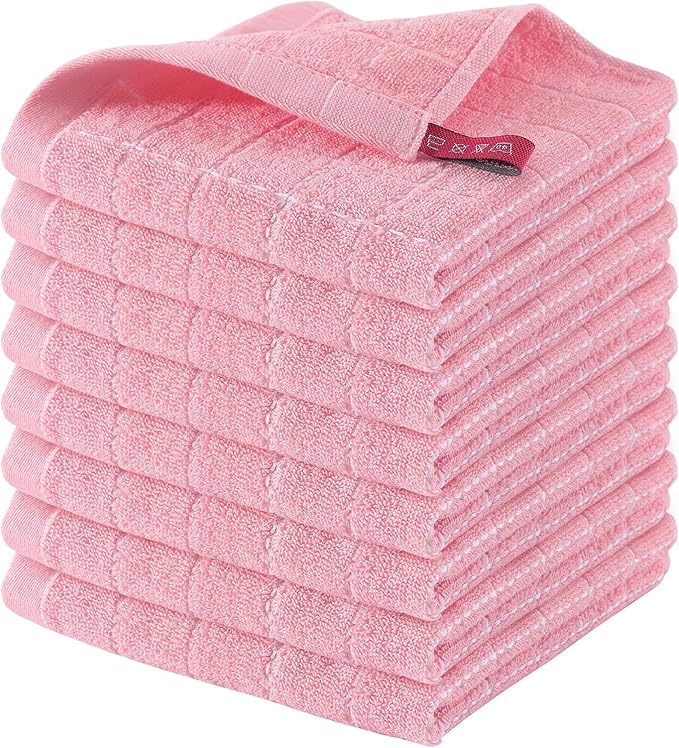 Homaxy 100% Cotton Terry Kitchen Dish Cloths, Ultra Soft and Absorbent Dish Towels for Kitchen, Suitable for Drying and Washing Dishes, 8 Pack, 12 x 12 Inches, Pink