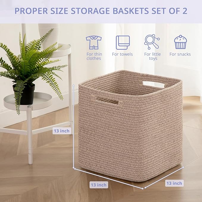 OIAHOMY Storage Cubes, 13 Inch Cube Storage Organizer, Collapsible Storage Bins, Baskets for Organizing, Storage Bins for Shelves-Brown, 3-PACK
