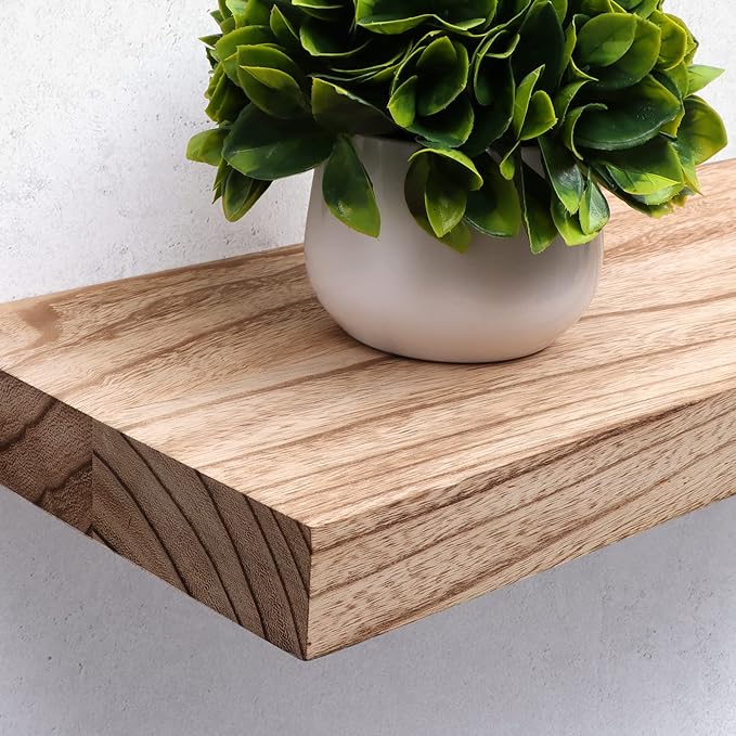 Axeman Floating Shelves, 2 Pack 8 Inch Deep Modern Solid Wood Wall Shelves for Storage, Wall Mounted Display Shelving with Invisible Heavy-Duty Metal Bracket, 24" W x 8" D x 1.6" H, Light Carbonized