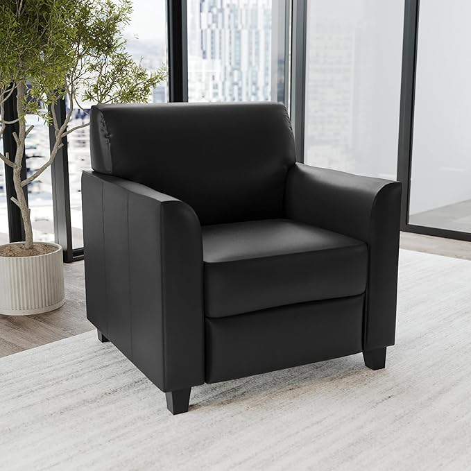 Flash Furniture Hercules Diplomat Series LeatherSoft Upholstered Side Reception Chair, Lobby Chair with Cushions and Flared Arms, Black