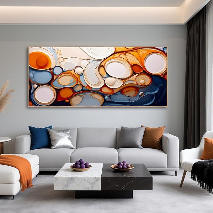 Large Abstract Wall Art Framed Canvas for Living Room - Colorful Modern Aesthetic Bedroom Decor Above Bed, Office Artwork Wood Frame Pictures Wall Decor