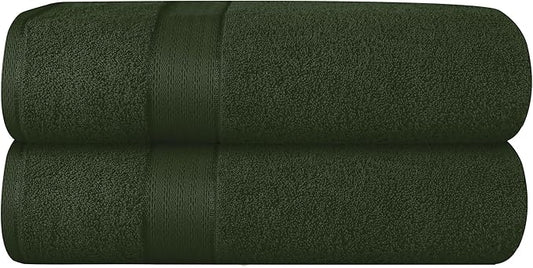 GLAMBURG 700 GSM Premium Cotton 2-Pack Oversized Extra Large Bath Sheet Set - 100% Combed Cotton - 2 Bath Sheets 35x70 - Luxury Hotel & Spa Quality - Durable Ultra Soft Highly Absorbent - Olive Green