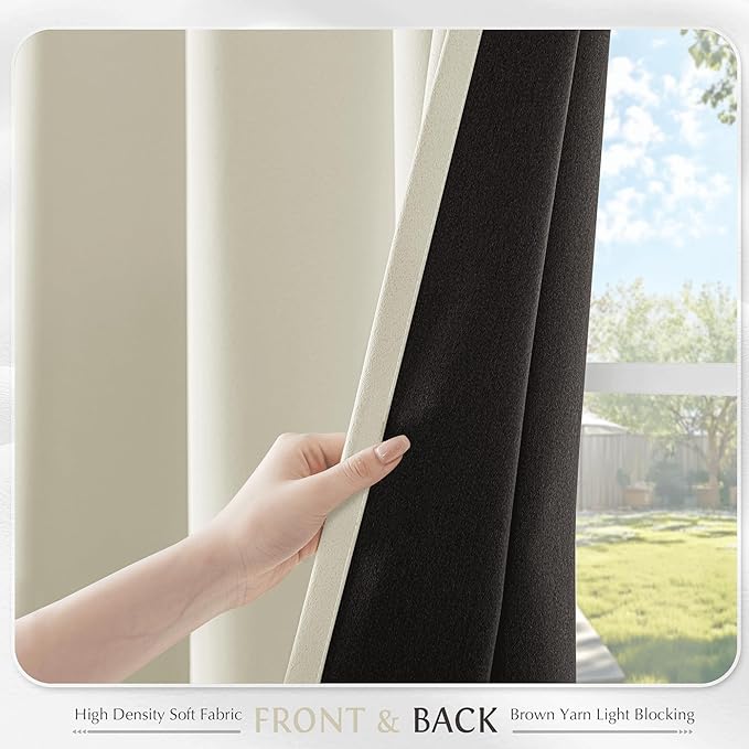 Beauoop Cream 100% Blackout Curtains 54 Inch Long 2 Panels for Bedroom Living Room Solid Room Darkening Thermal Insulated Soundproof Energy Saving Grommet Top Window Treatment Drapes,52x54 2 Set