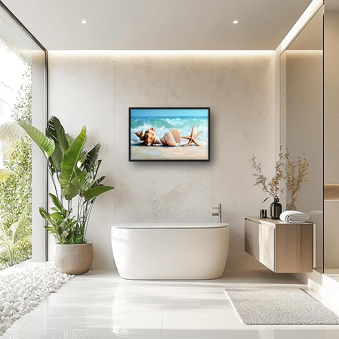 Lovira Beach Large Wall Art Starfish Shell Ocean Coastal Beachy Canvas Wall Decor Pictures Prints Painting Framed Modern Artwork for Living Room Bedroom Bathroom Office 24"x36"