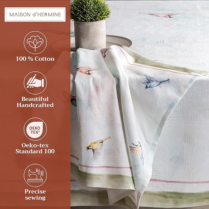 Maison d' Hermine Cloth Napkins Set of 4 100% Cotton Everyday Reusable Square Napkins Cloth Washable, Dinner, Party, Wedding, Restaurant, Spring/Summer (Flying Birds, 20" x 20")