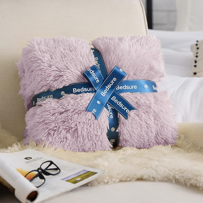 Bedsure GentleSoft Fuzzy Sherpa Faux Fur Twin Blanket Lavender Purple Cozy Gifts for Women Men, Soft Fleece Plush Warm Thick Blanket Twin Size for Bed, Room Dorm Essentials Purple Decor Gifts, 60x80