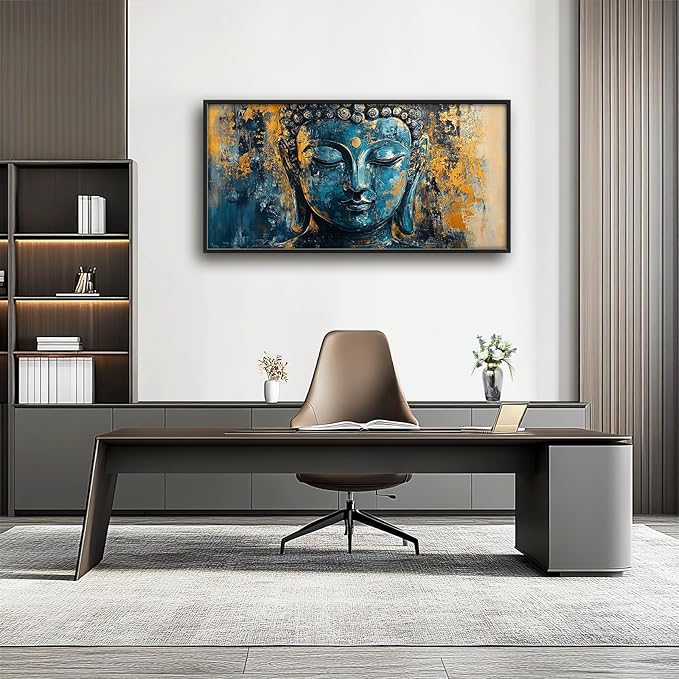 Olivine Buddha Wall Art, Zen Pictures Wall Decor, Rustic Religious Canvas Prints Painting, Framed Artwork for Bathroom Bedroom Living Room Office Home Spa Mediation Room Decoration 60"x30"