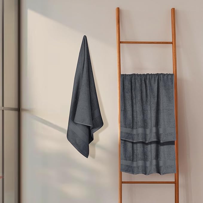 GLAMBURG Premium Cotton 4 Pack Bath Towel Set - 100% Pure Cotton - 4 Bath Towels 27x54 - Ideal for Everyday use - Ultra Soft & Highly Absorbent - Charcoal
