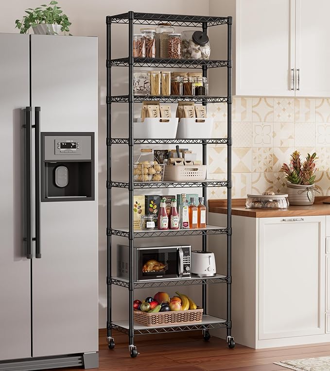 SINGAYE 8 Garage Heavy Duty Shelving Unit Kitchen Pantry Close Home Organizers and Storage Bathroom Shelf Laundry Room Organization Industrial Book Metal Wire Adjustable Shelves