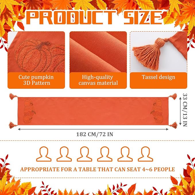 Breling Thanksgiving Pumpkin Table Runner Jacquard Fall Pumpkin Thanksgiving Dinner Table Runner Autumn Harvest Decoration for Kitchen Dining Home Dinner Party 13x72 Inch(Rust)