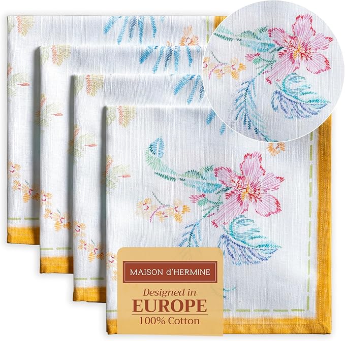 Maison d' Hermine Cloth Napkins Set of 4 100% Cotton Everyday Reusable Square Napkins Cloth Washable, Dinner, Party, Wedding, Restaurant, Spring/Summer (Paradise Island, 20" x 20")