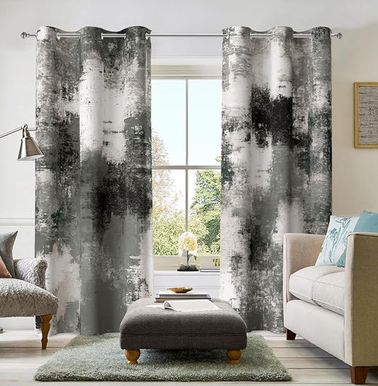 Asuexpect Black Grey Abstract Curtains 2 Panels Abstract Rust Curtain Room Darkening Grommet Window Treatments Modern Decorative for Bedroom Living Room, 42x84 Inches, Black Grey