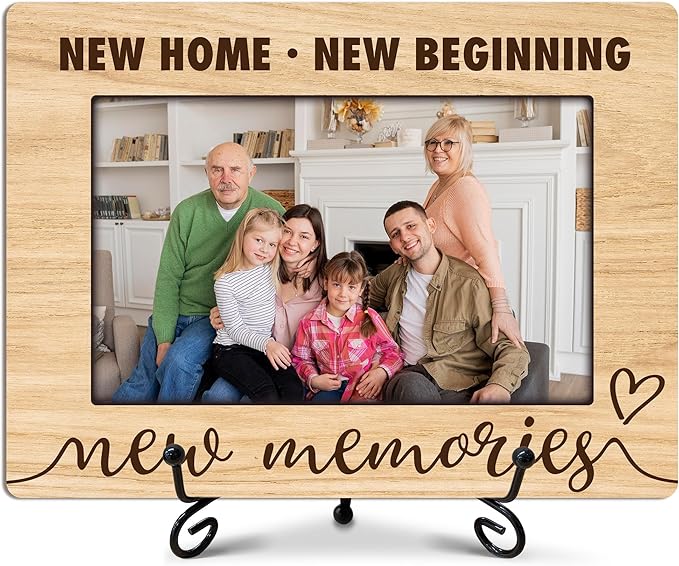 ukebobo House Warming Gift, New Home Picture Frame, Housewarming Picture Frames, New Home Gift Ideas for Family Couples, Wood Photo Frame with Stand for Desk Decor, 8 x 6 Inches-444