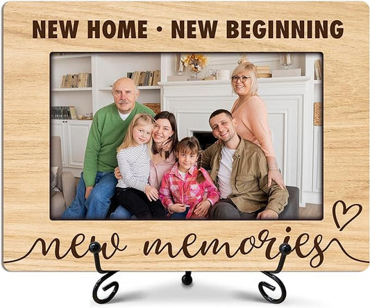 ukebobo House Warming Gift, New Home Picture Frame, Housewarming Picture Frames, New Home Gift Ideas for Family Couples, Wood Photo Frame with Stand for Desk Decor, 8 x 6 Inches-444