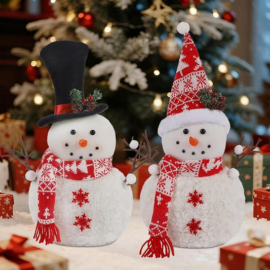 Set of 2 Christmas Plush Snowman Doll Tabletop Decorations, Christmas Snowman Ornaments for Home Kitchen Xmas Holiday Party Decor