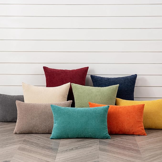 GAWAMAY Decorative Square Throw Pillow Covers 22"x22" Inch Set of 2, Super Soft Chenille Pillows Farmhouse Fall Pillowcase for Living Room Bedroom Sofa Couch Cushion Cover Beige 55x55cm (No Insert)