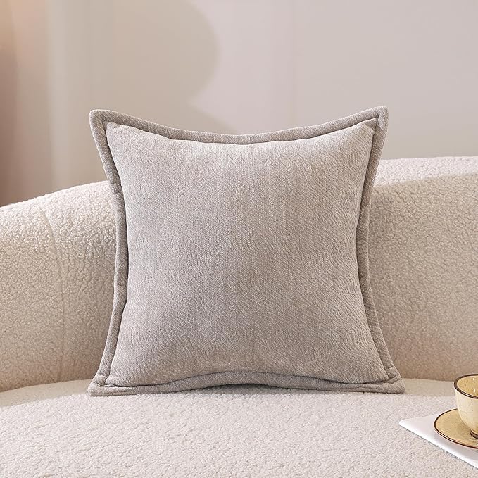 AVOIN colorlife Pale Coffee Chenille Throw Pillow Covers 18 x 18 Inch Set of 2, Soft Cozy Bound Edge Design Home Decor Cushion Case for Living Room Bed Sofa Coach