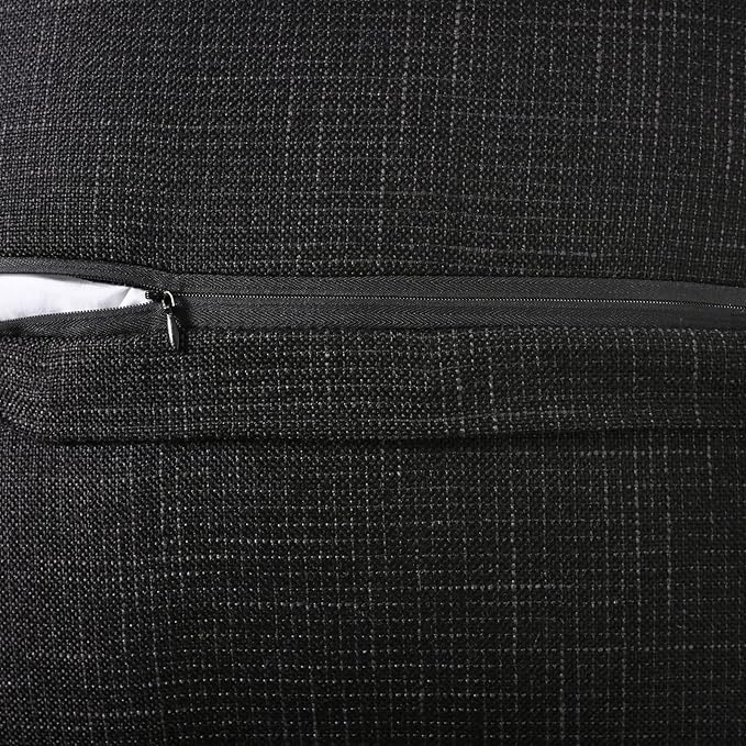 HAUSSY Black Linen Decorative Throw Pillow Covers 18x18 Inch Set of 2,Square Cushion Case with 3 Vintage Buttons,Modern Farmhouse Home Decor for Couch,Bed