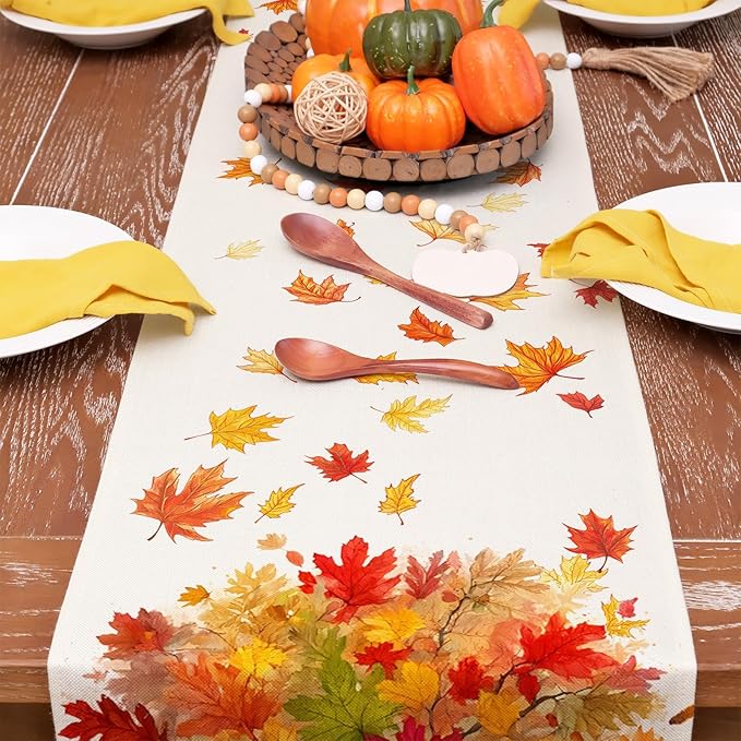 GEEORY Fall Table Runner 13 x 90 Inch, Maple Leaves Autumn Farmhouse Decor for Thanksgiving & Holiday Parties – Kitchen, Dining Table, Indoor/Outdoor GT156-90