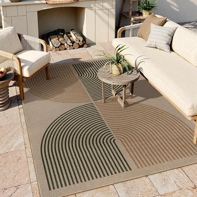 Lahome Modern Rainbow Easy Jute Rug, Washable 5x7 Area Rugs for Living Room Black Farmhouse Dining Room Rug, Contemporary Natural Throw Mat Non Slip Floor Carpet for Office RV Patio