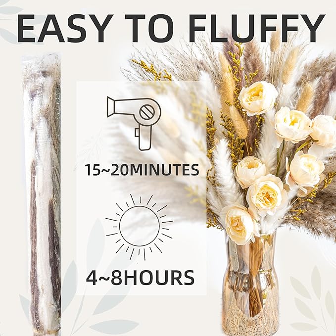 Boho Decor Bouquet - Artificial Flowers and Pampas Grass Decor kit,Mix Dried Flower Arrangement Bunny Tail Home Table Rustic Farmhouse Bedroom Decor
