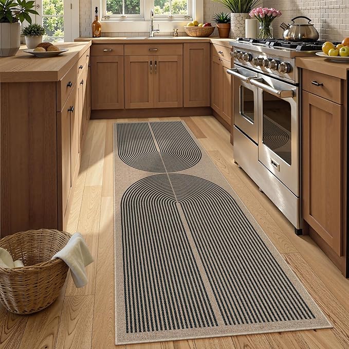 Lahome Modern Rainbow 2x8 Runner Rug, Washable Hallway Kitchen Runner Rugs with Rubber Backing Farmhouse Indoor Outdoor Carpet, Contemporary Non Slip Carpet for Entry Bedroom Porch